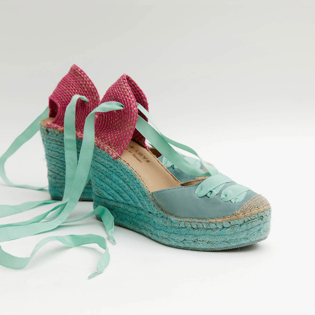 alpargatas valencianas cuña alta en azul malibu y fucsia | Meridian 110