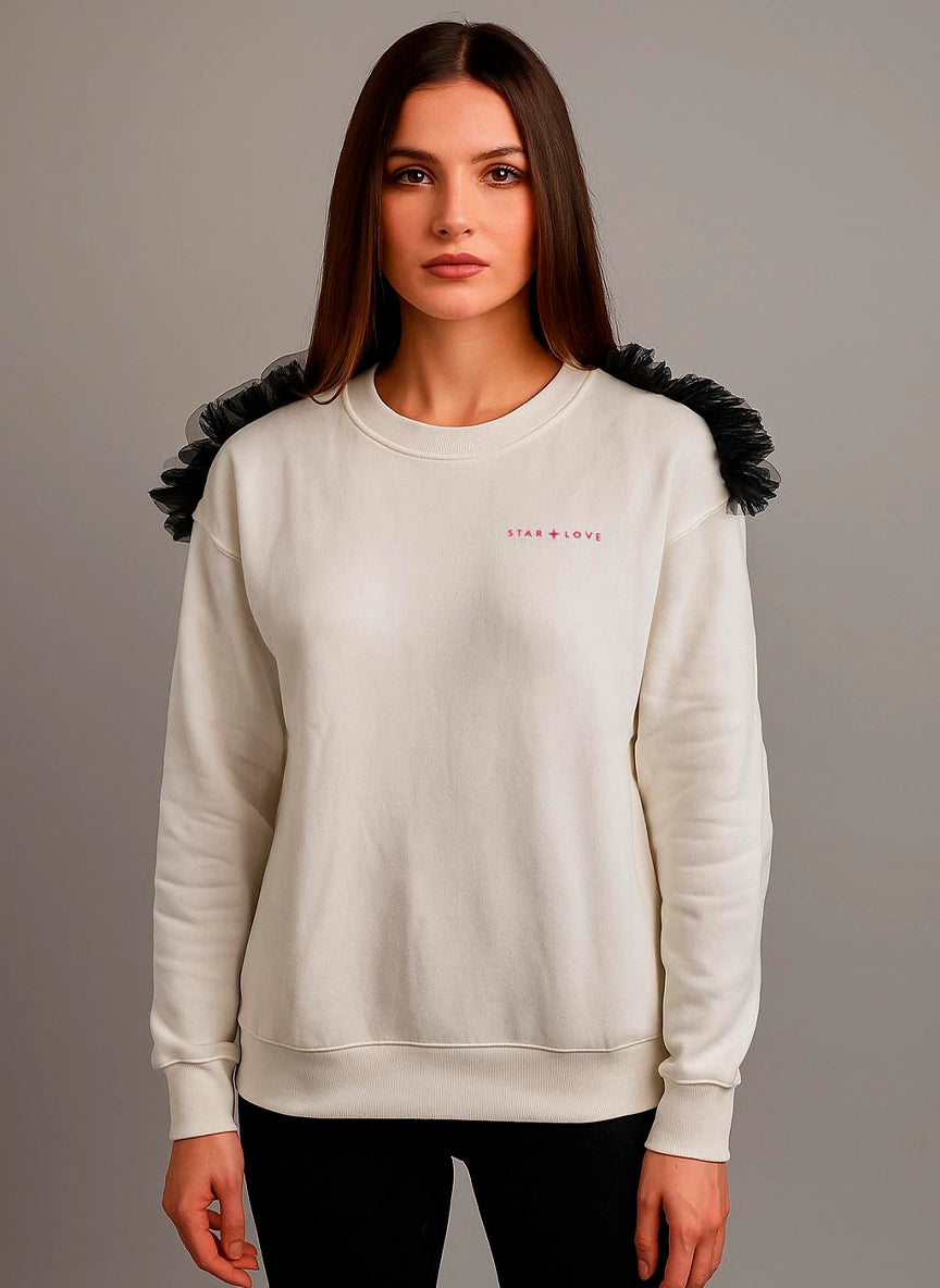 Sudadera blanca mujer con tul negro | Ana