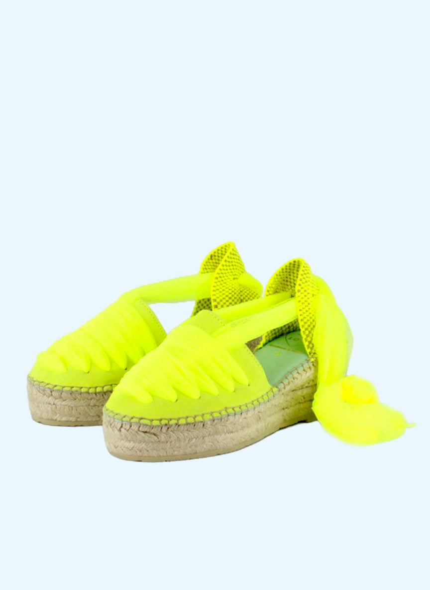 Alpargatas cuña media amarillo flúor con cintas | Aquila 19