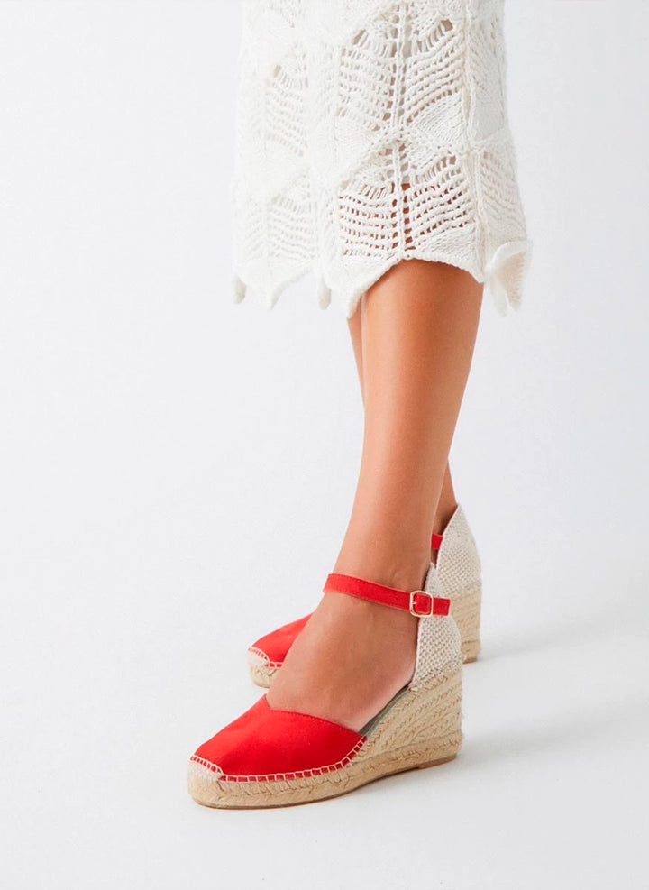 Alpargatas con hebilla cuña media color rojo | Atria