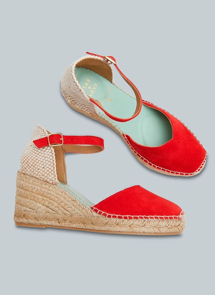 Alpargatas con hebilla cuña media color rojo | Atria
