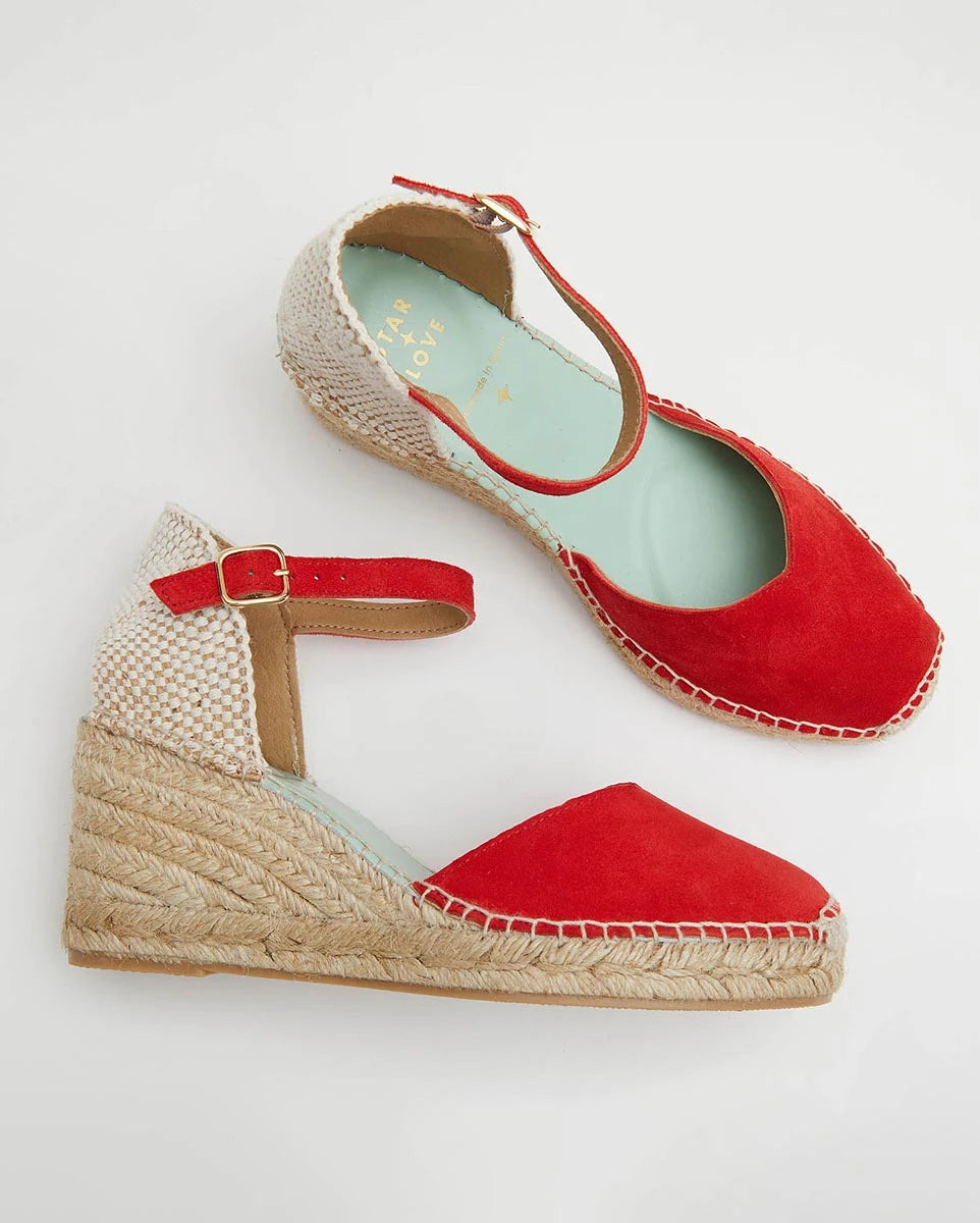 Alpargatas con hebilla cuña media color rojo | Atria