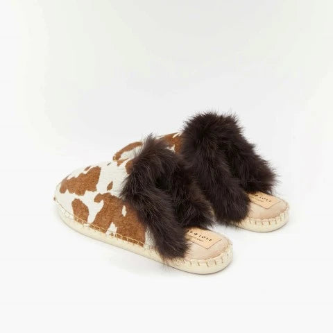 Zuecos de piel con estampado vaca y pelo | Aurora 90