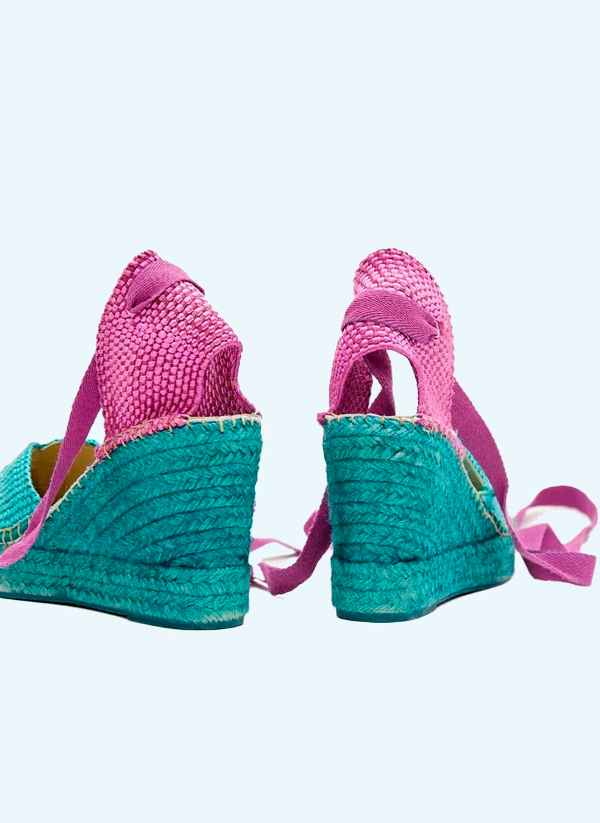 Alpargatas verdes con lazo fuxia| Beta 143