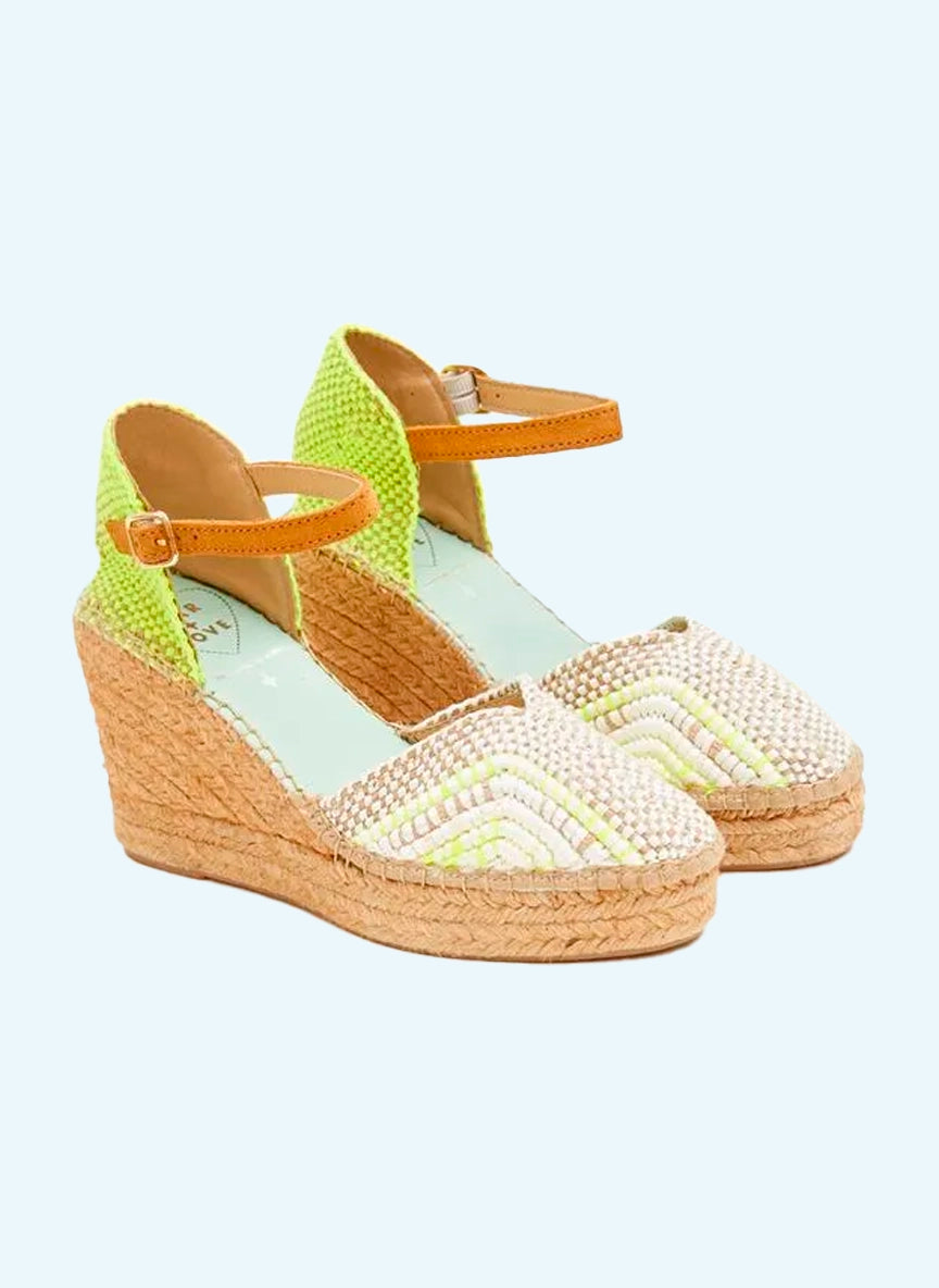 Cuñas altas beige y amarillo fluor con pulsera | Carinae 146