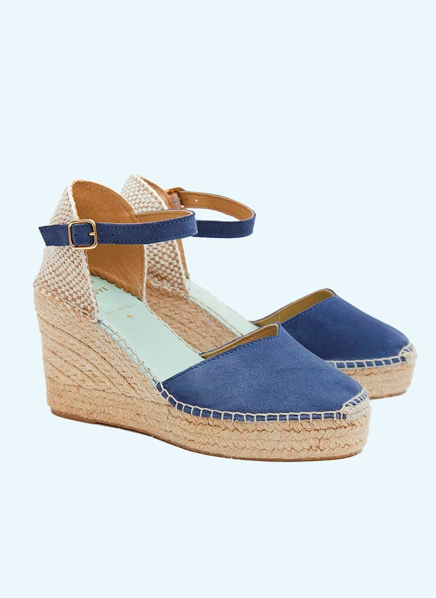 Alpargatas con hebilla cuña alta color azul báltico | Carinae