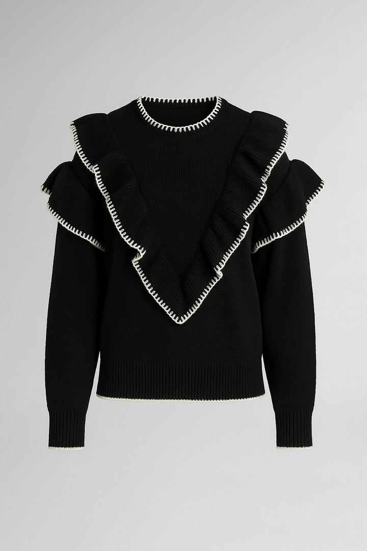 Jersey negro con volantes y ribetes blancos | Carla