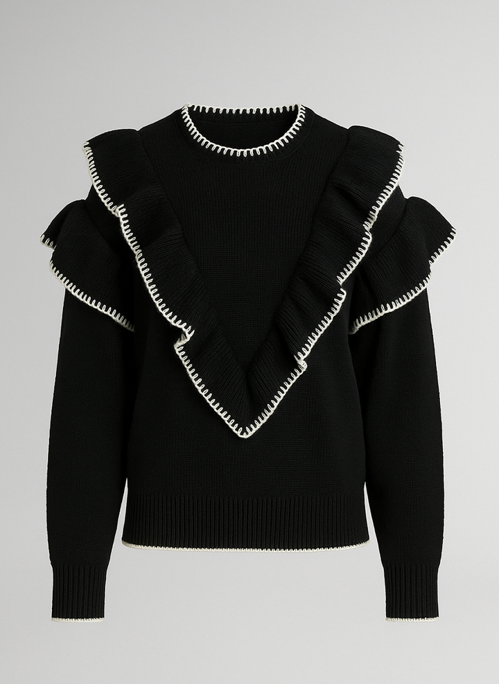 Jersey negro con volantes y ribetes blancos | Carla