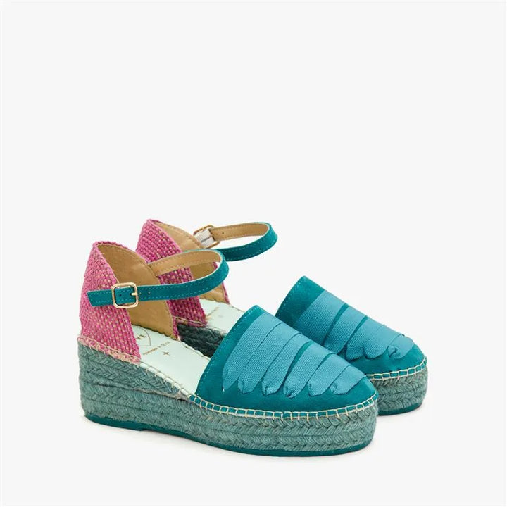 Alpargatas verde botella y fucsia con pulsera | Casiopea 110