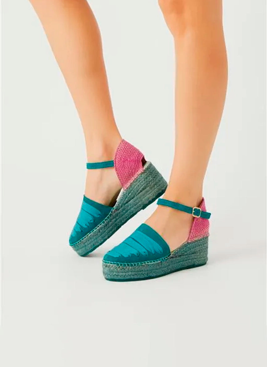 Alpargatas verde botella y fucsia con pulsera | Casiopea 110