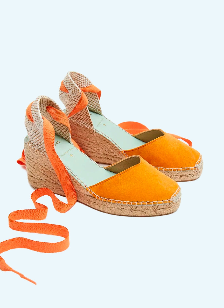 Alpargatas cuña media color níspero con cinta intercambiables | Columba