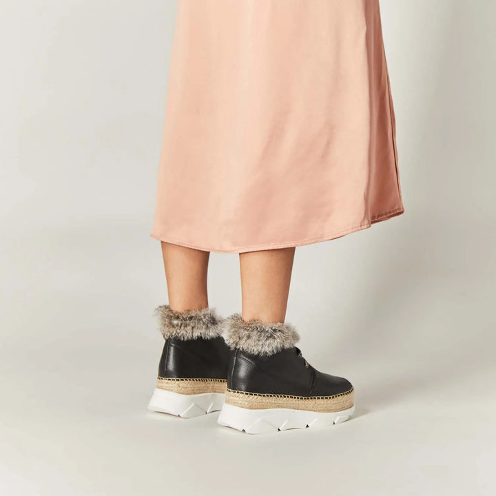 Botines en piel negra con pelo y suela innovadora | Draco 16