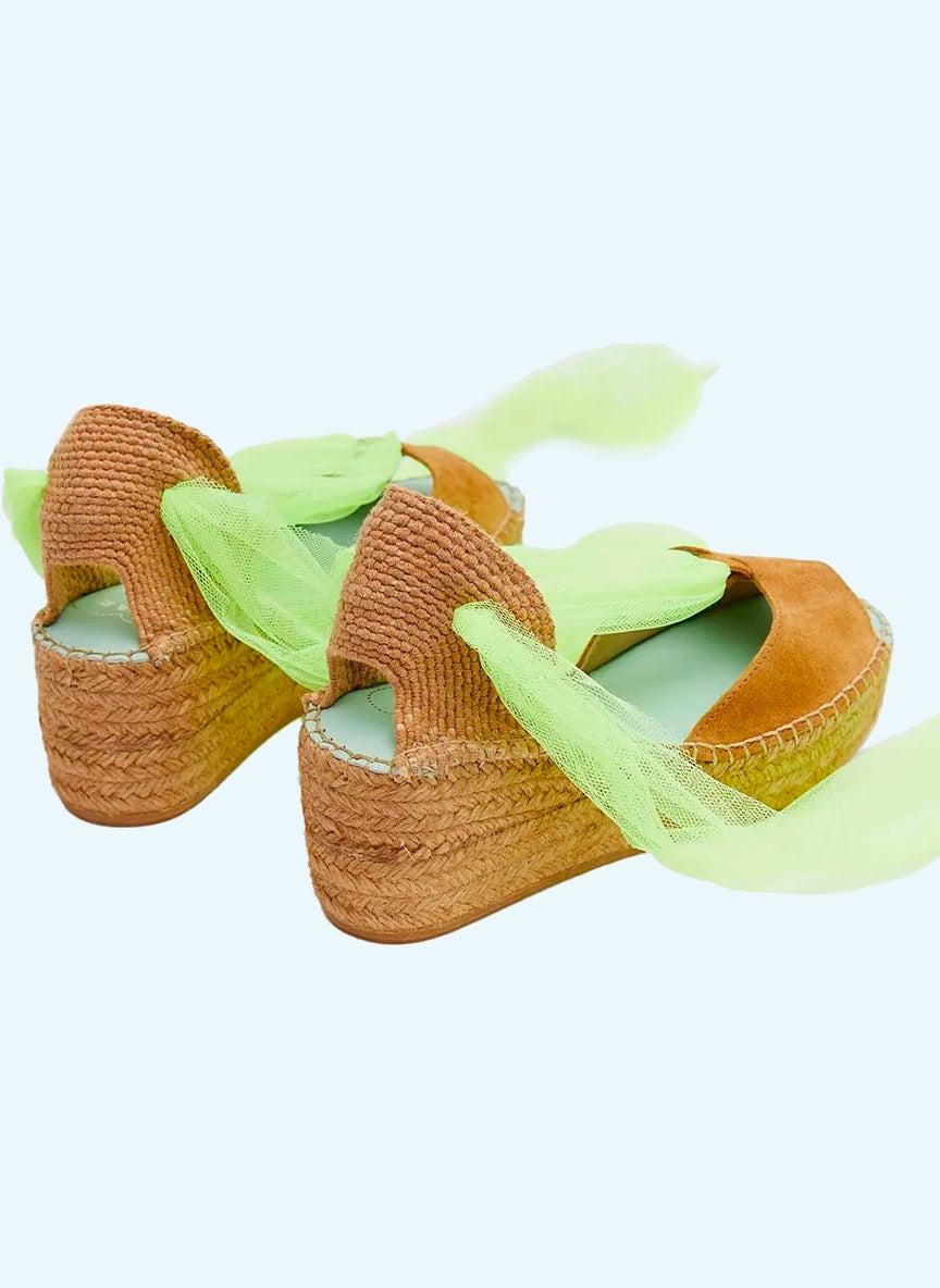 Alpargata sandalias color canela y cinta flúor | Enif 121