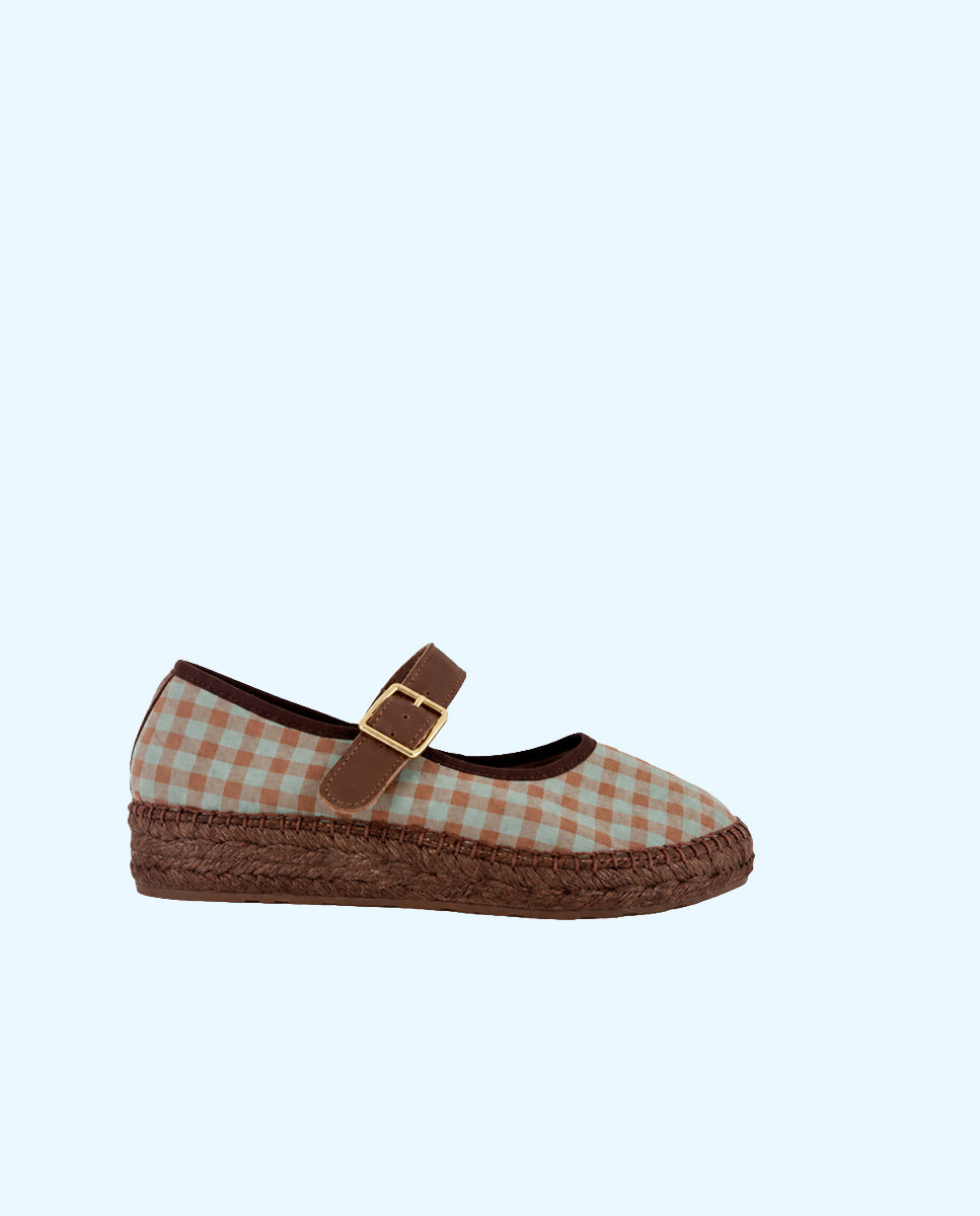 Merceditas marrones en vichy con hebilla  | Jane 01