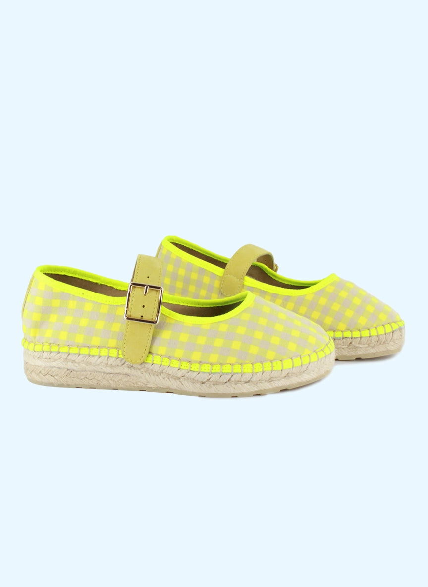 Bailarinas vichy amarillo flúor con hebilla | Jane 21