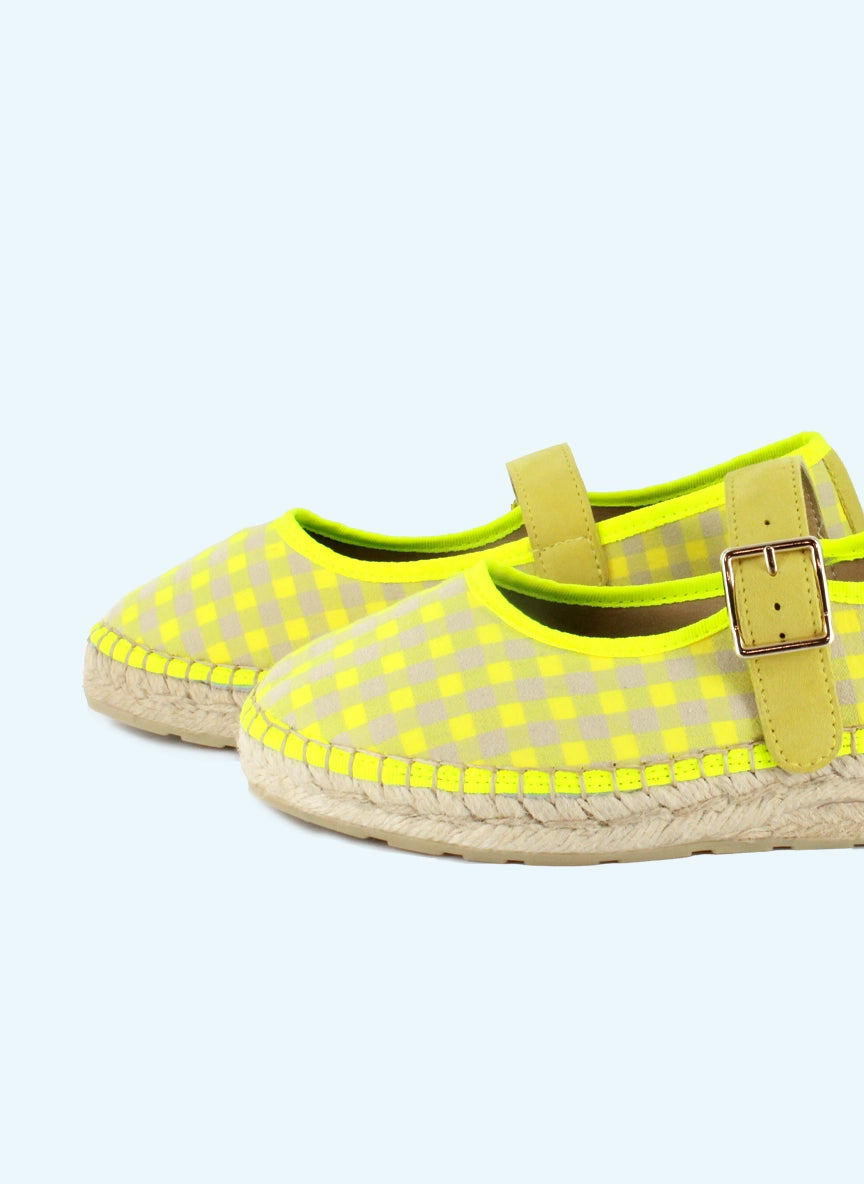 Bailarinas vichy amarillo flúor con hebilla | Jane 21