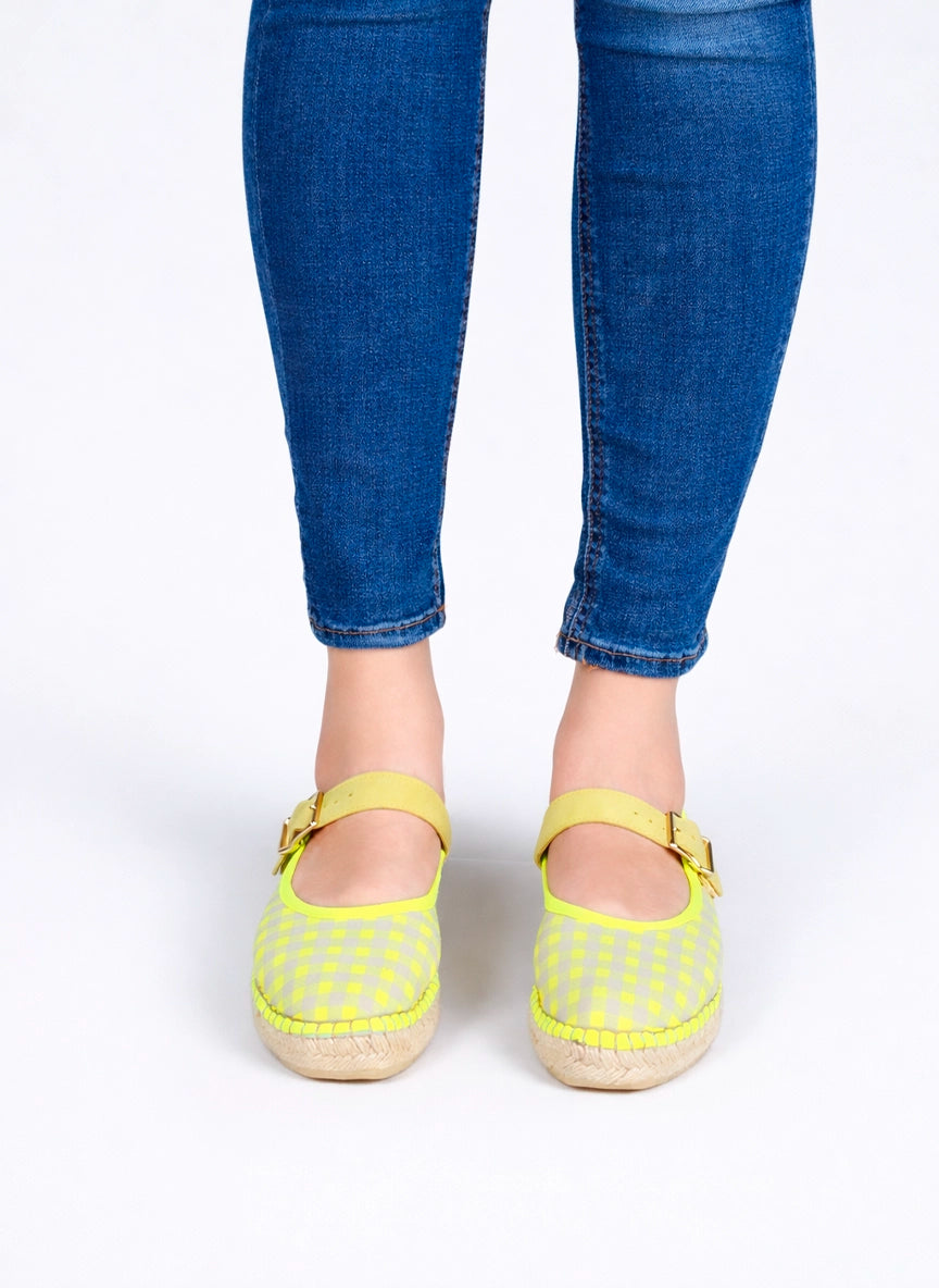 Bailarinas vichy amarillo flúor con hebilla | Jane 21