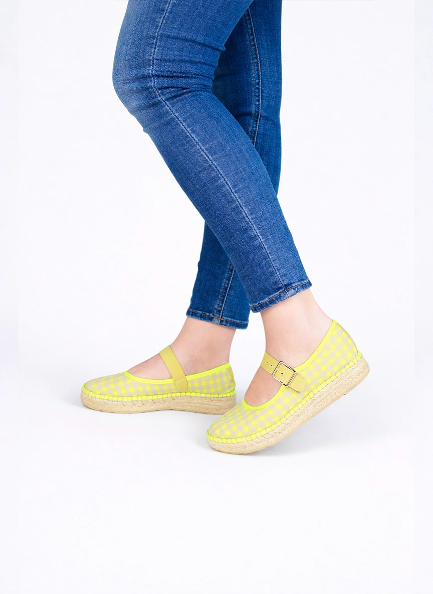 Bailarinas vichy amarillo flúor con hebilla | Jane 21