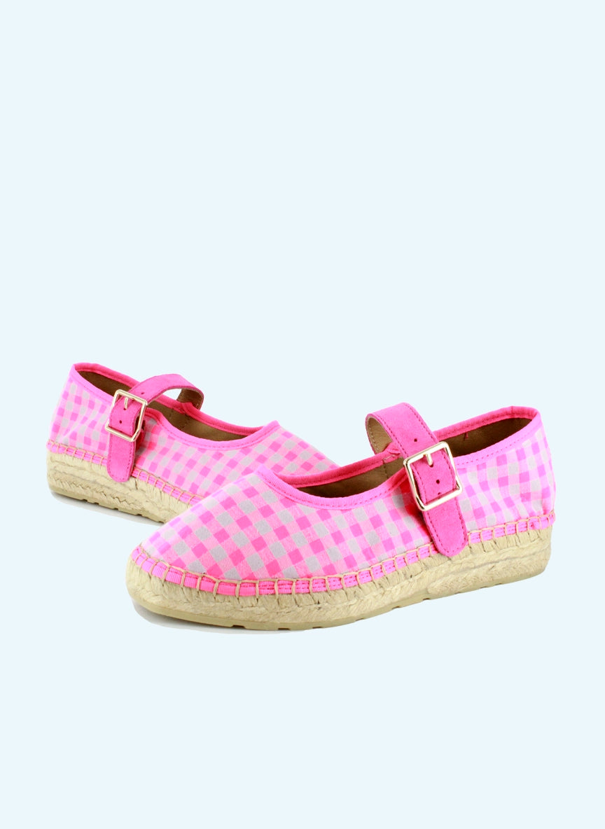 Bailarinas vichy fucsia fluor con hebilla |  Jane 21