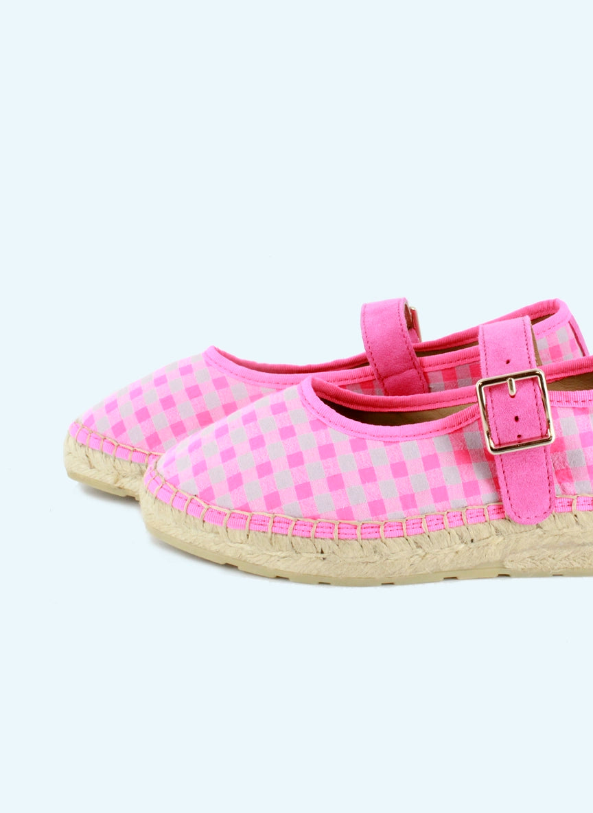 Bailarinas vichy fucsia fluor con hebilla |  Jane 21