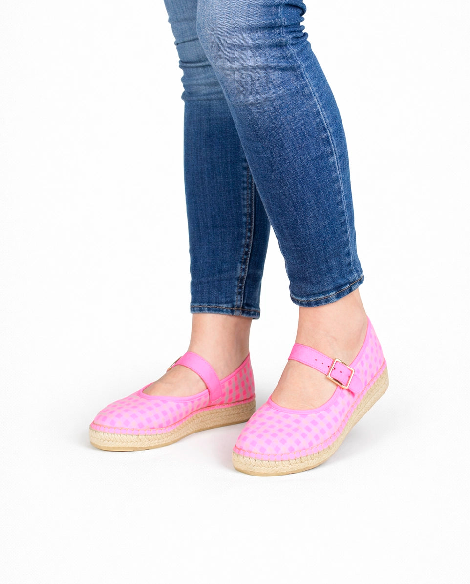 Bailarinas vichy fucsia fluor con hebilla |  Jane 21