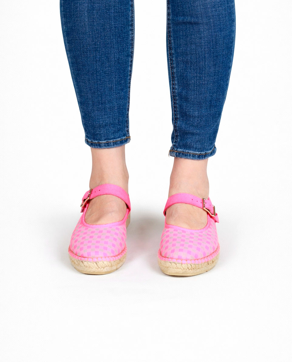 Bailarinas vichy fucsia fluor con hebilla |  Jane 21
