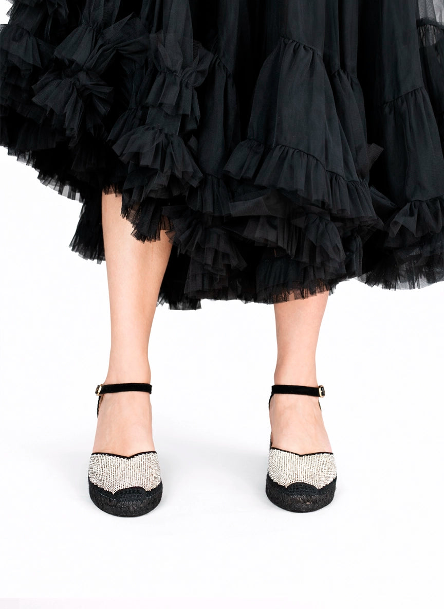 Alpargatas negras valencianas con brillos y hebilla | Libra 149