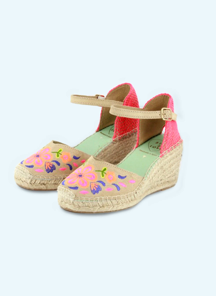 Alpargatas bordadas fluor cuña media | Libra 20