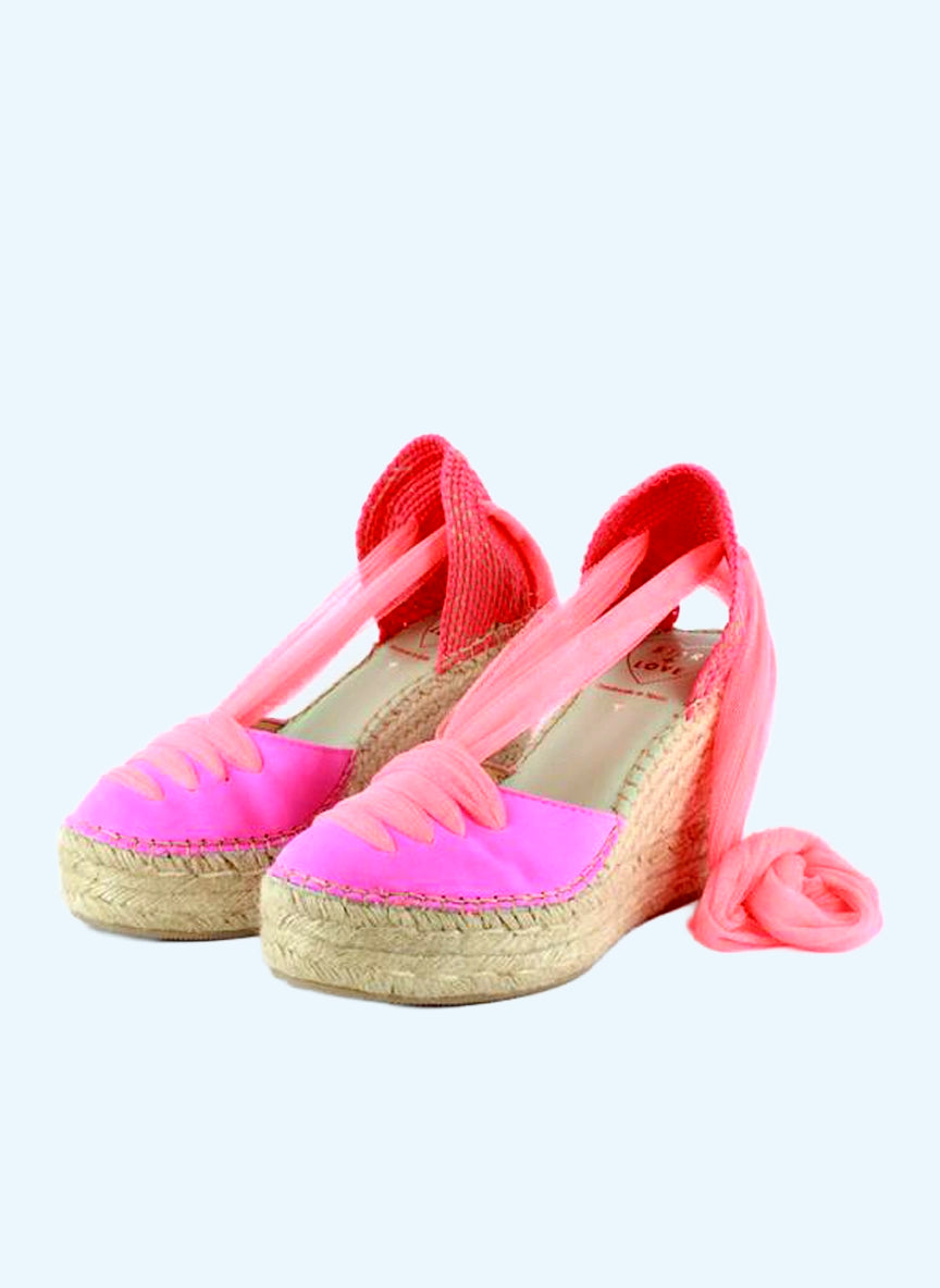 Alpargatas cuña alta fucsia con cintas | Meridian 19