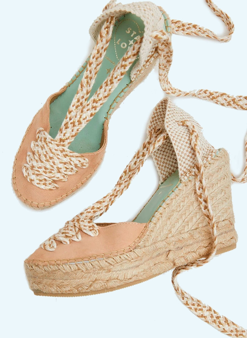 Alpargatas cuña color arena con cinta tricolor | Meridian 124