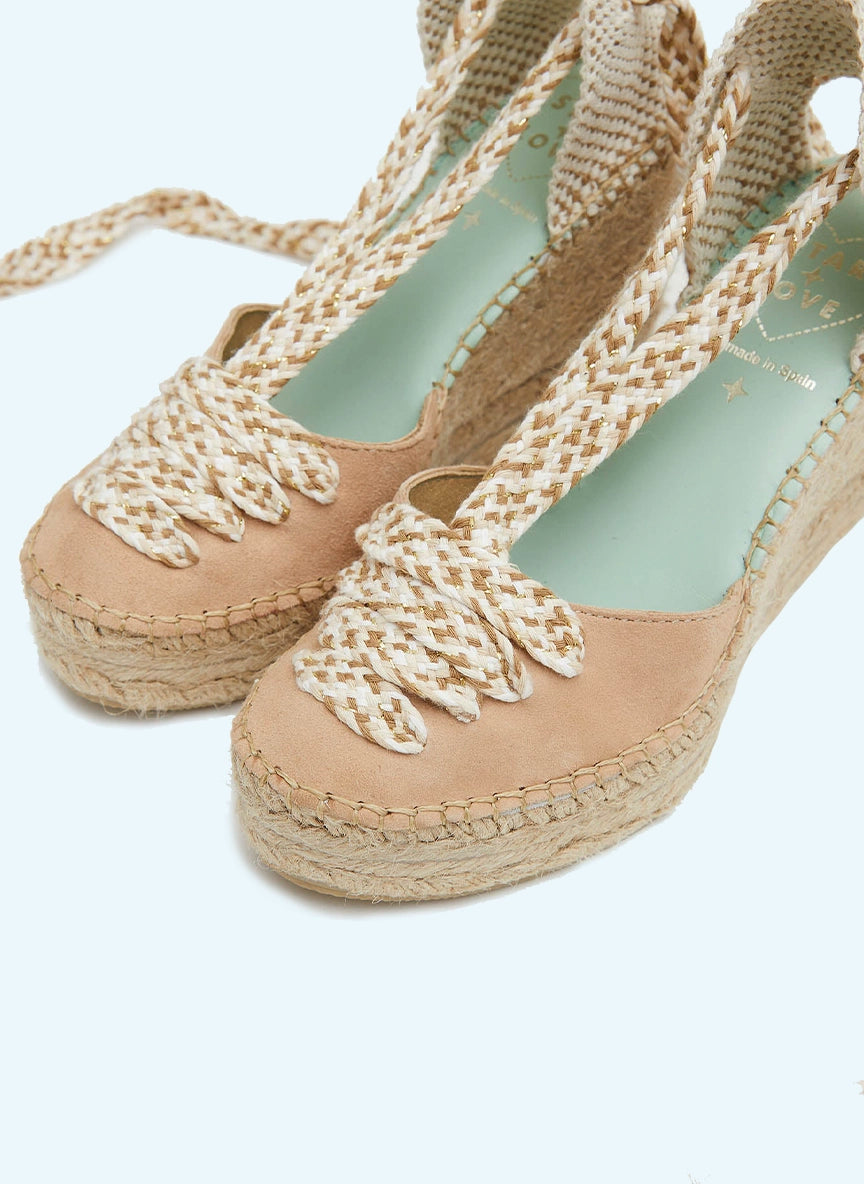 Alpargatas cuña color arena con cinta tricolor | Meridian 124