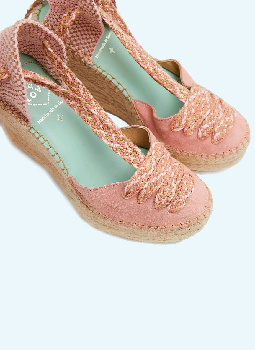 Alpargatas de cuña alta con cinta tricolor nude | Meridian 124