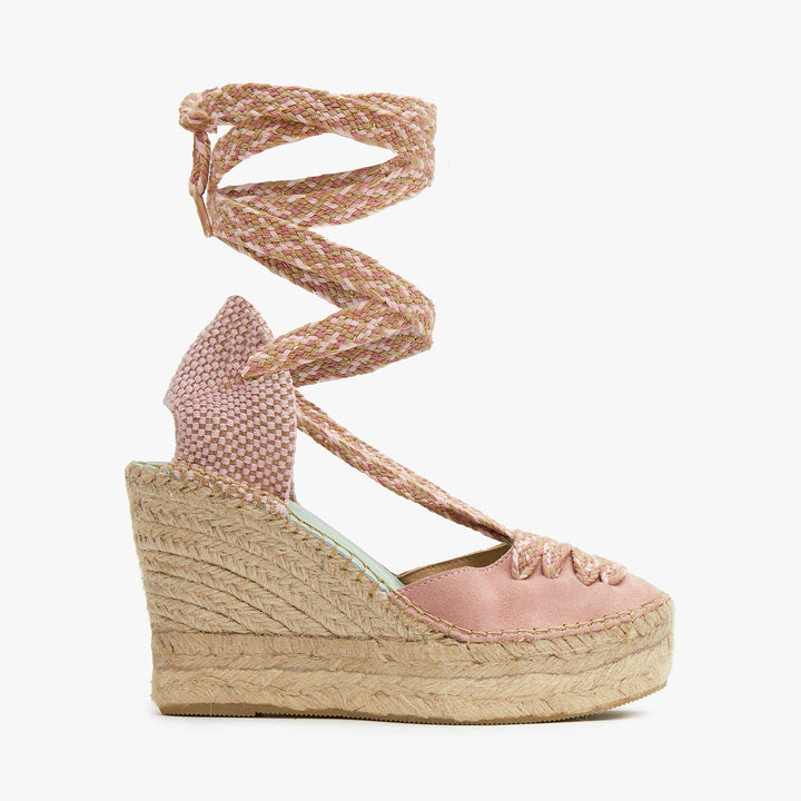 Alpargatas de cuña alta con cinta tricolor nude | Meridian 124
