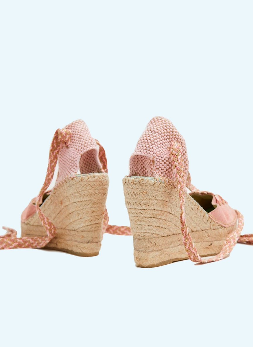 Alpargatas de cuña alta con cinta tricolor nude | Meridian 124