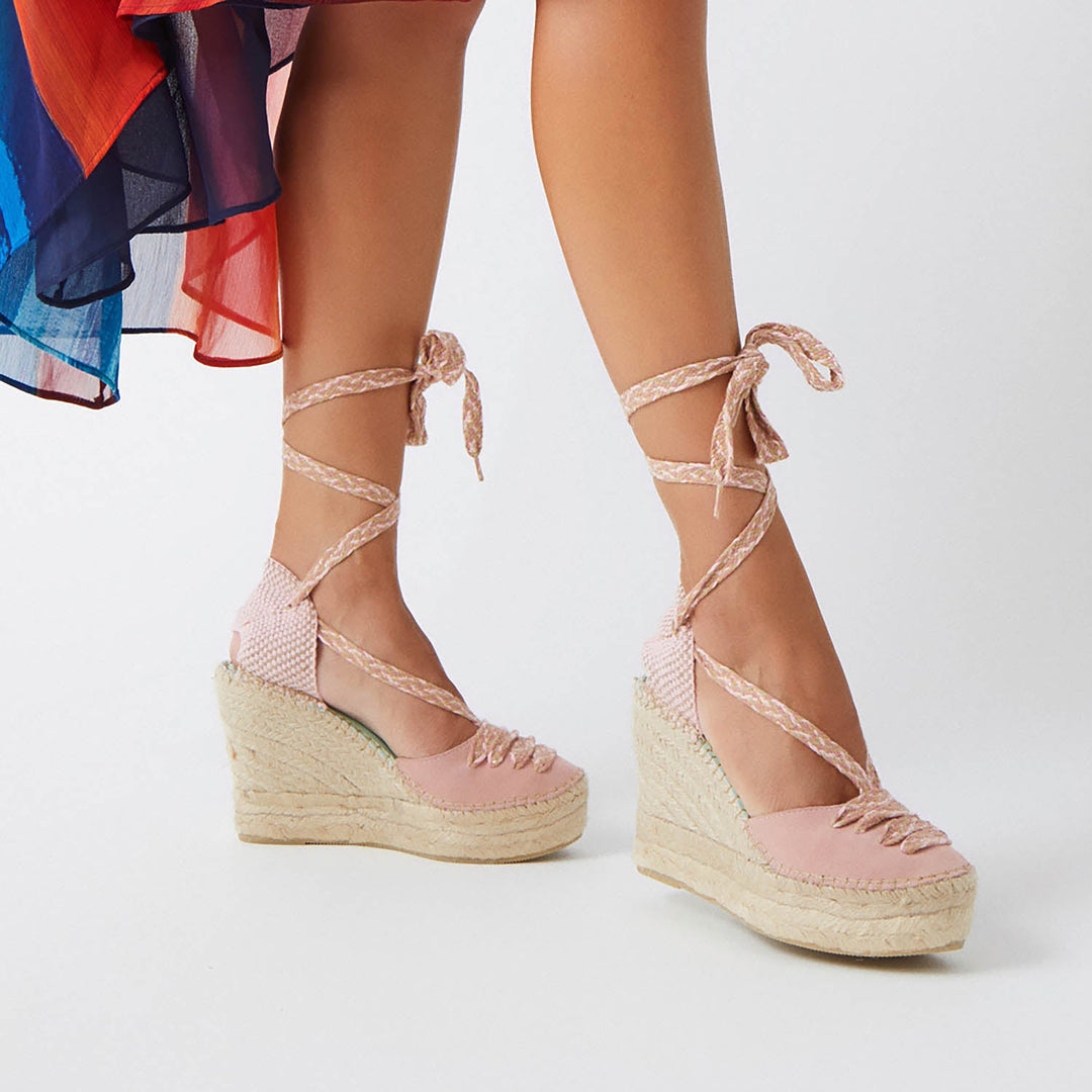 Alpargatas de cuña alta con cinta tricolor nude | Meridian 124