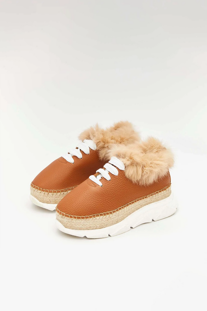 Sneakers de piel con pelo y suela yute y goma | Naos 15