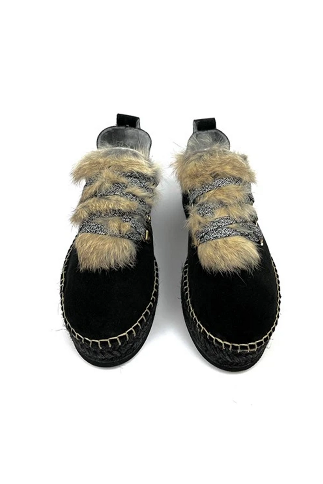 Sneakers mujer negras con pelo y suela de yute | Naos 16