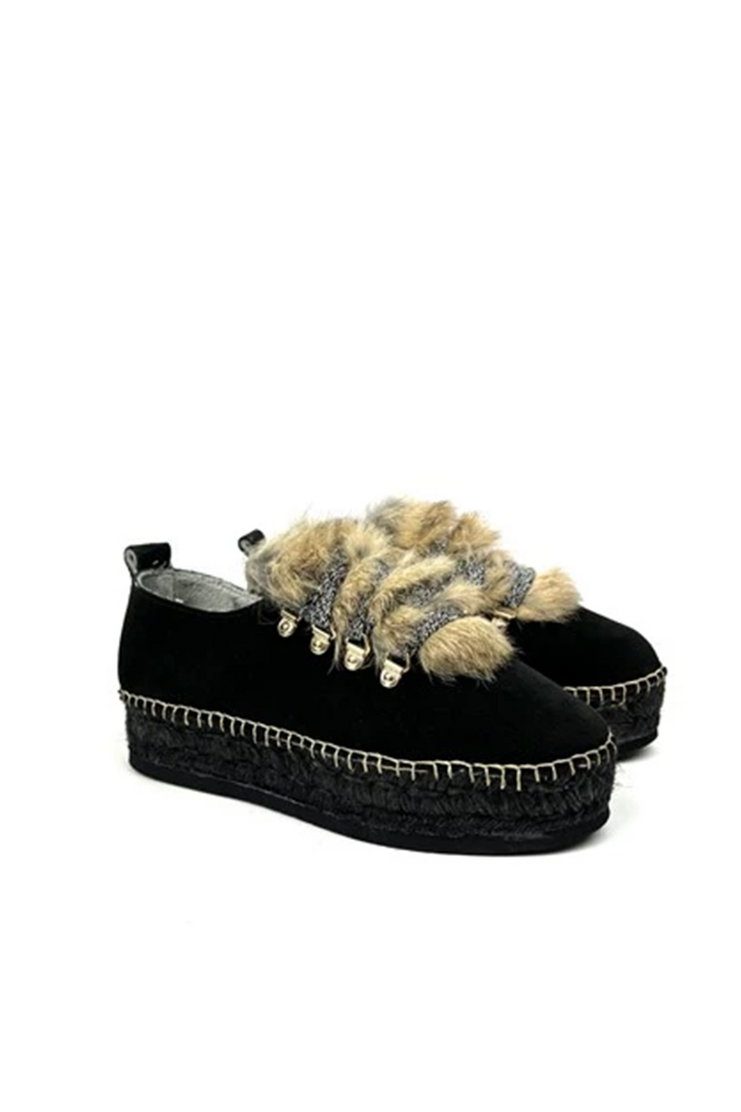 Sneakers mujer negras con pelo y suela de yute | Naos 16