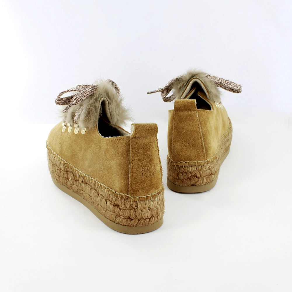 Sneakers alpargatas de serraje canela con pelo | Naos 16
