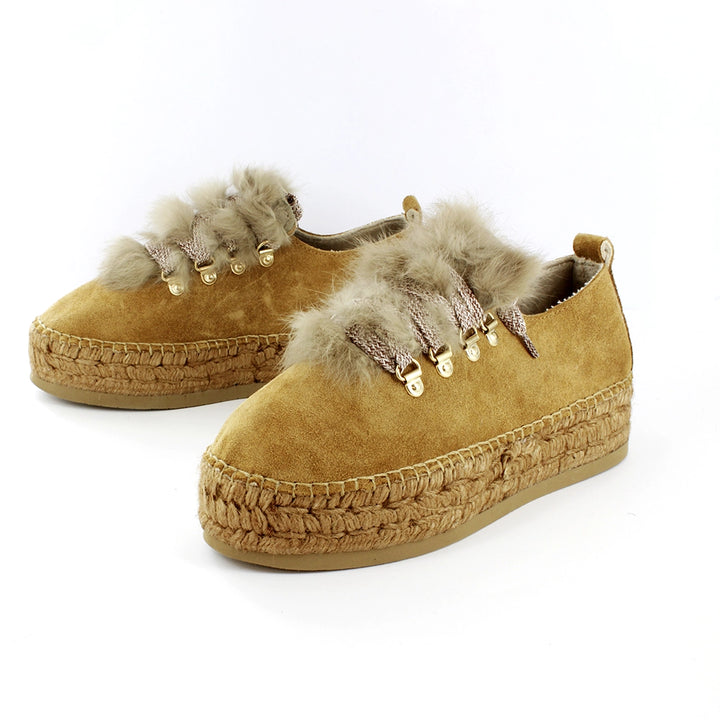 Sneakers alpargatas de serraje canela con pelo | Naos 16