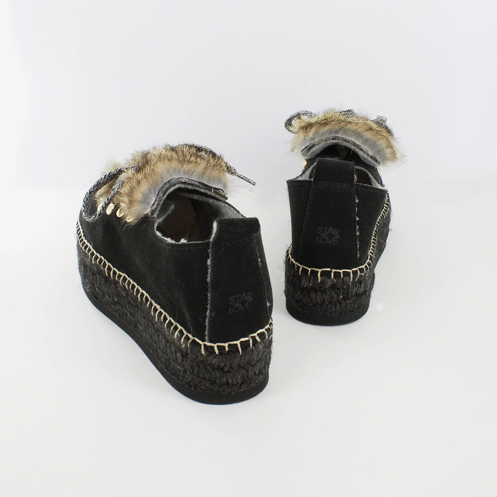 Sneakers mujer negras con pelo y suela de yute | Naos 16