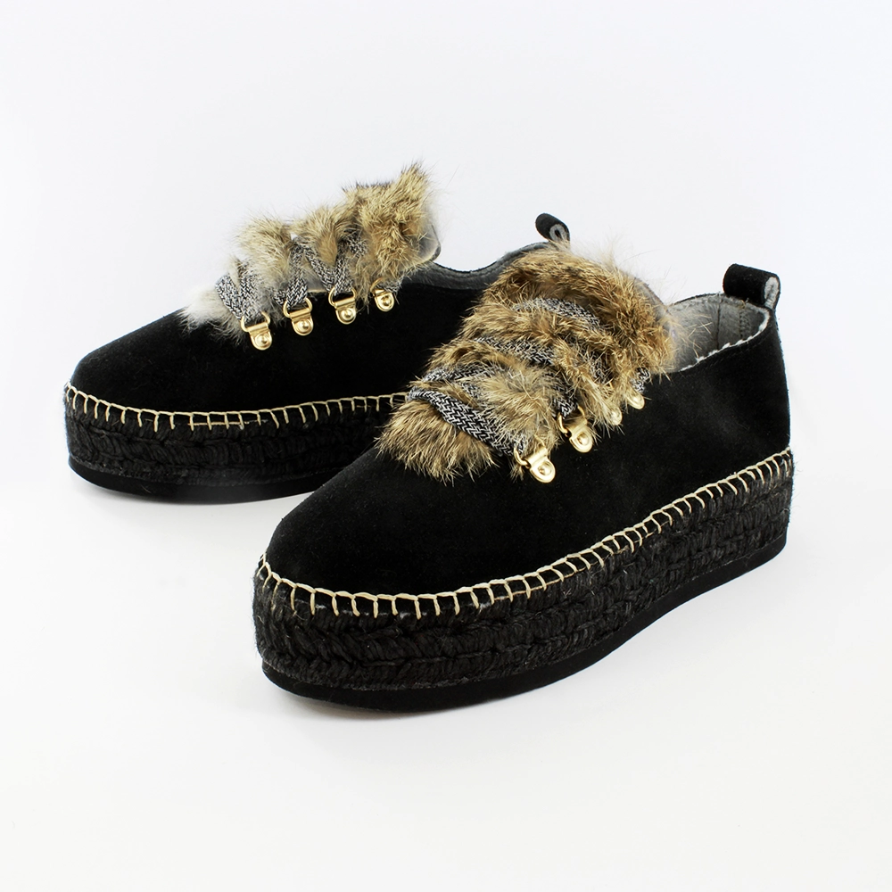 Sneakers mujer negras con pelo y suela de yute | Naos 16