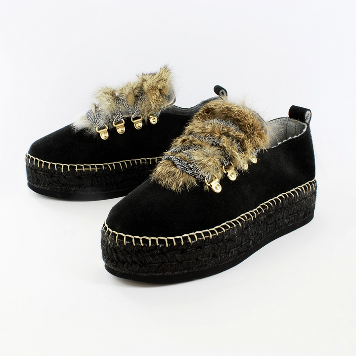 Sneakers mujer negras con pelo y suela de yute | Naos 16