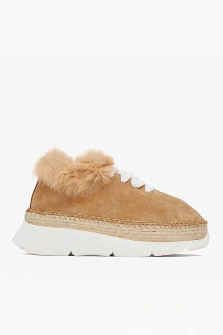 Zapatillas mujer en serraje canela con pelo | Naos 91