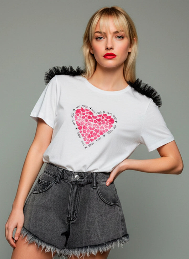 Camiseta corazón con tul negro | Nina