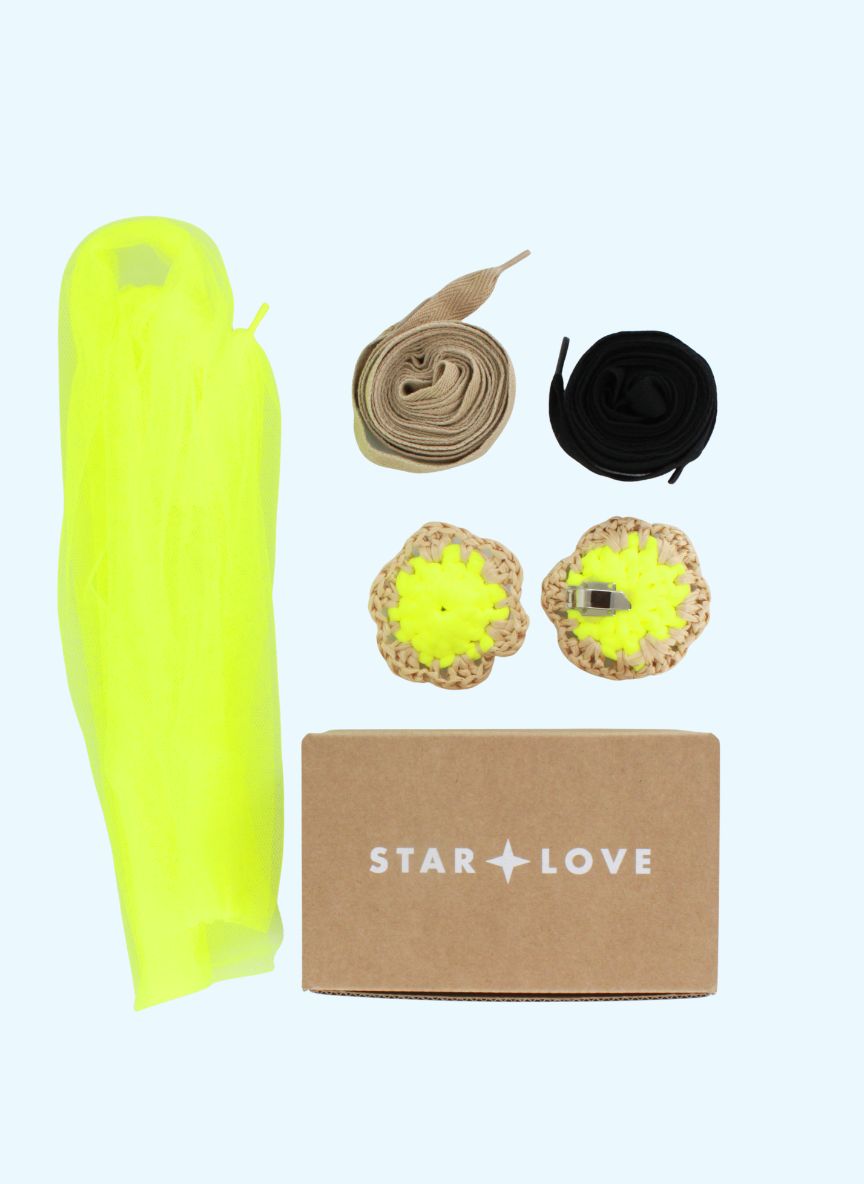 Pack adornos fluor amarillo y cintas para zapatos | Pack Flor Amarillo