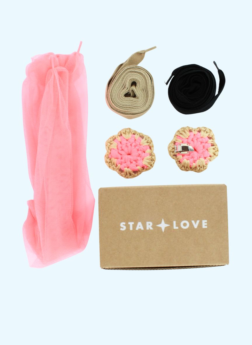 Pack adornos fluor fucsia y cintas para zapatos | Pack Flor Coral