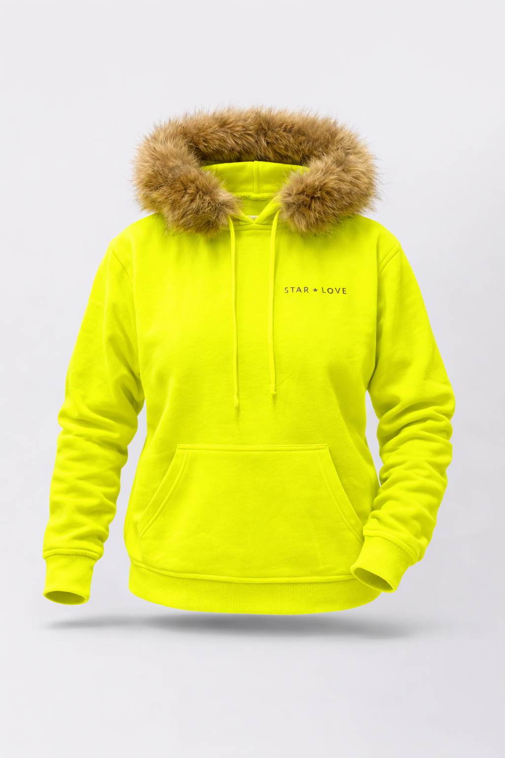 Sudadera amarilla flúor de invierno con capucha de pelo | Carla