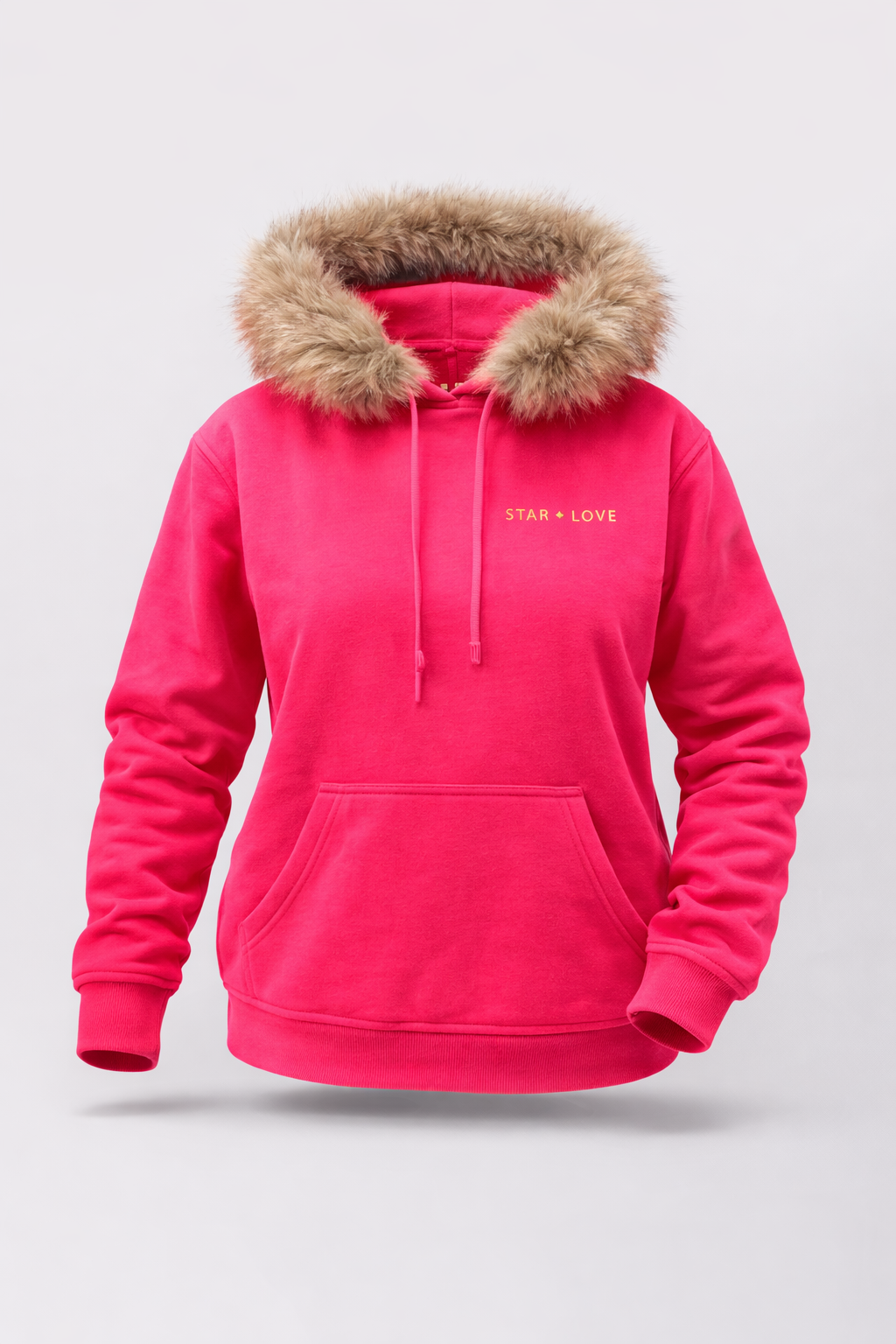 Sudadera fucsia flúor de invierno con capucha de pelo | Carla