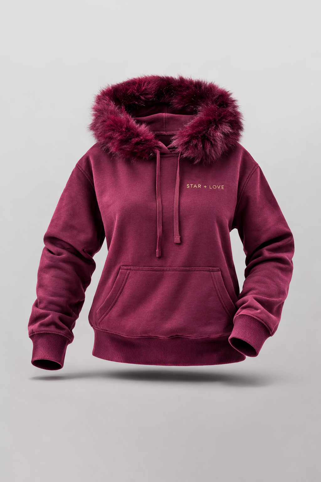 Sudadera granate de invierno con capucha de pelo | Carla